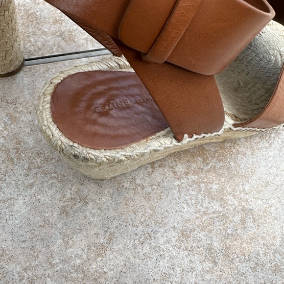 Celine Tan Jute Leather Wrap around Wedge Platform Espadrilles - Picture 13 of 16